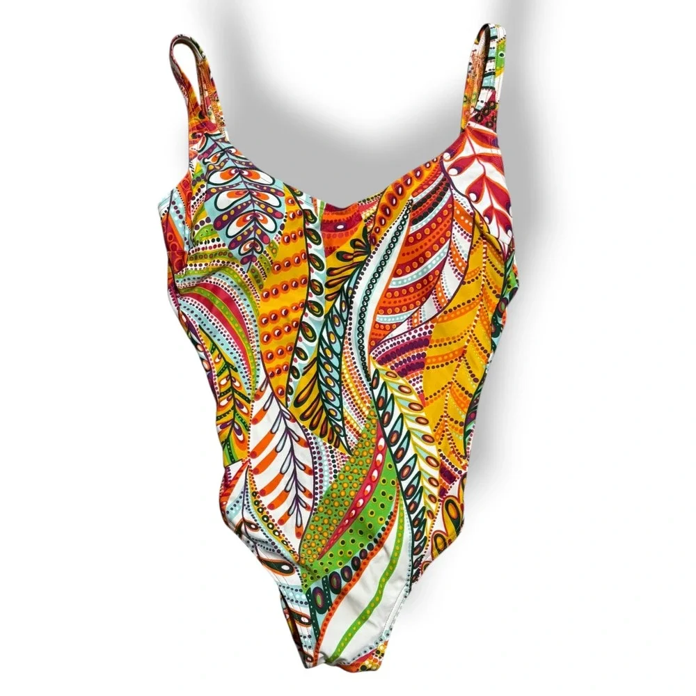 ROIDAL Spain Luxury one‎ piece swimsuit tropical D cup sz6 highcut leg bold chic